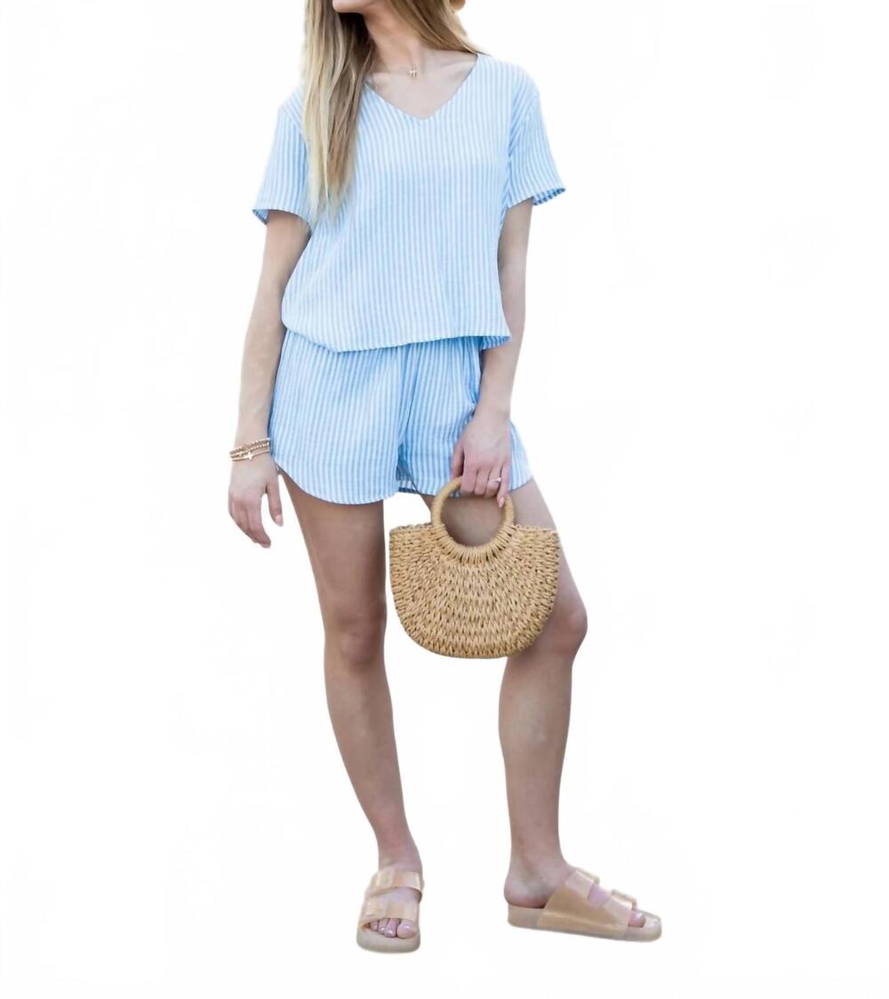NEW MEET ME IN SANTORINI women's striped gauze two piece set in blue